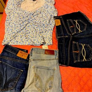 Gently used pants and shirt.. and 1 short Hollister Levi’s shorts.. size 0